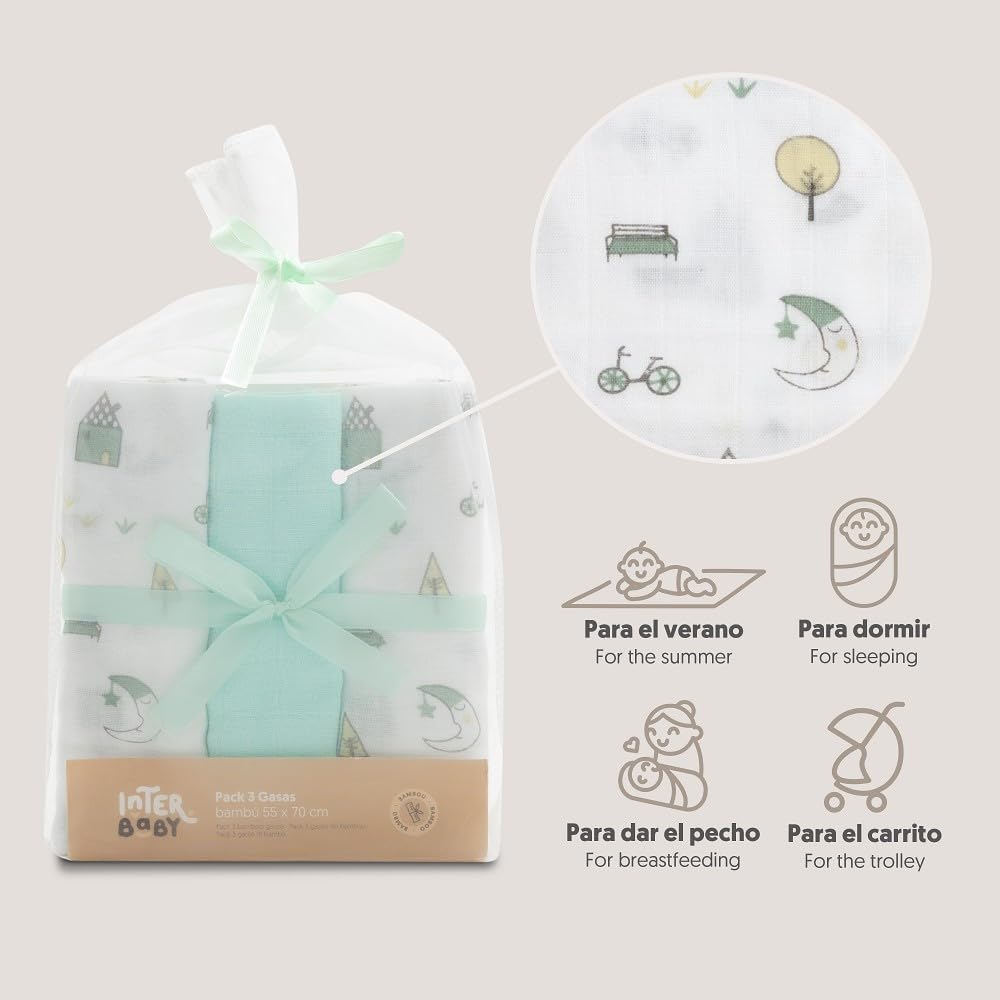 Pack 3 Muselinas de Bambú para Bebé | Gasa Extrasuave y Transpirable