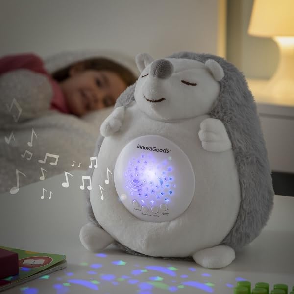 Erizo de Peluche con Ruido Blanco y Proyector de Estrellas Spikey InnovaGoods |.Luz Quitamiedos para Bebé