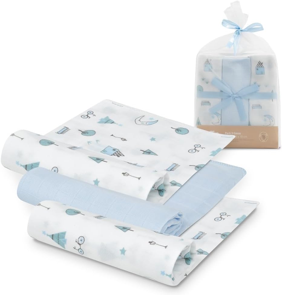 Pack 3 Muselinas de Bambú para Bebé | Gasa Extrasuave y Transpirable