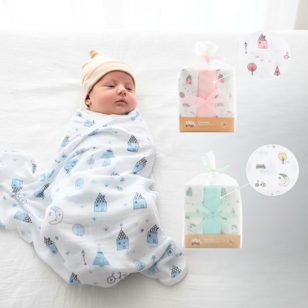 Pack 3 Muselinas de Bambú para Bebé | Gasa Extrasuave y Transpirable