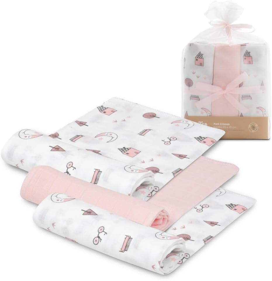 Pack 3 Muselinas de Bambú para Bebé | Gasa Extrasuave y Transpirable